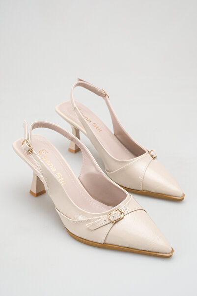 SENASTİL 01 Slingback with Open Back and Pointed Toe Buckle, 8 cm Thin Goblet...