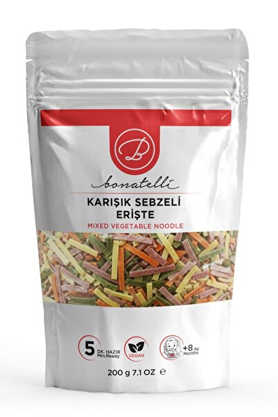 Bonatelli Karışık Sebzeli Erişte 200 G | Bebek Makarna +8 Ay