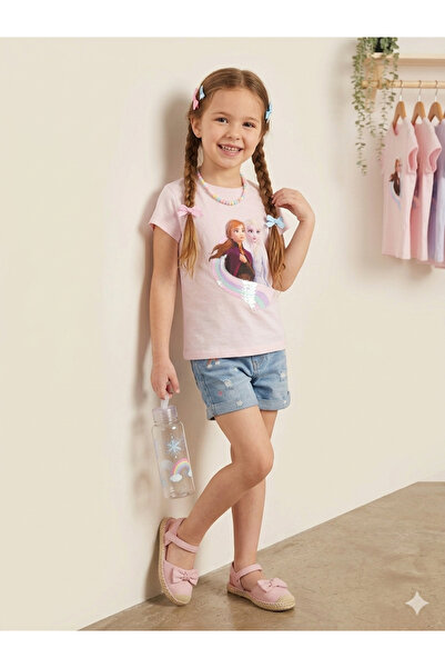 SAYDAMODA Elsa & Anna Baskılı Pullu T-shirt