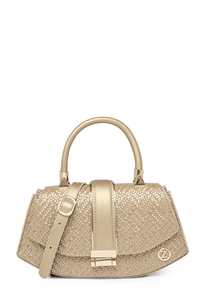 Zühre Wicker Textured Lockable Gold Bag 0042