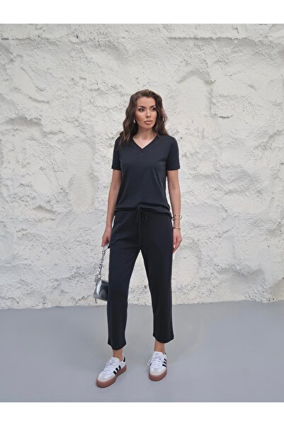 Paw Garage Set de pantaloni și tricou cu decolteu în V din țesătură modal Ave...