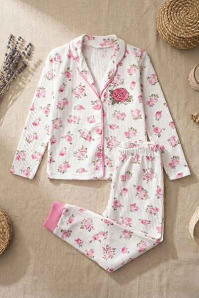 Babydonat Rose Embroidered 100% Cotton Girls' Pajama Set
