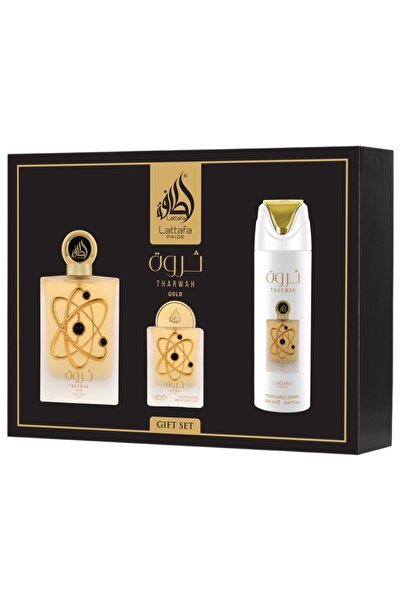 lattafa Set cadou Tharwah Gold – parfum de damă, 4 piese