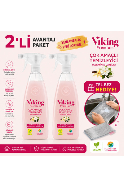 Viking Premium Çok Amaçlı Yasemin & Vanilya 750 ML 2 Adet + Tel Bez Hediyeli