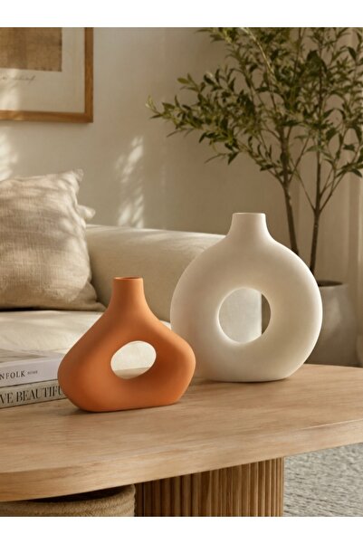 Luvensa Lovensa Modern Dekoratif Seramik Vazo Seti 2'li – 30 cm ve 20 cm Açık...