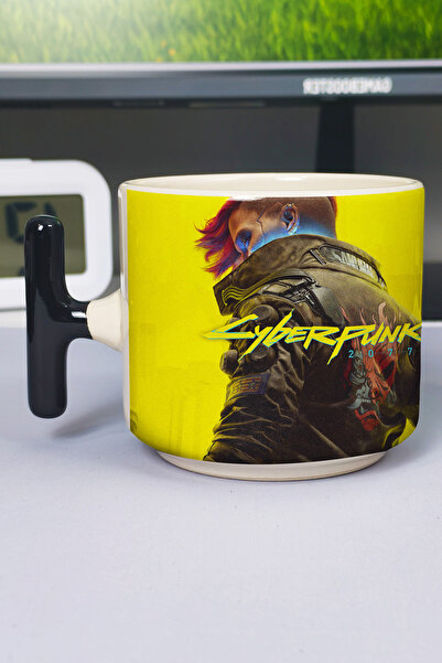 ZipZap كوب سيراميك فاخر مطبوع عليه Cyberpunk 2077 (قطعة واحدة) بمقبض أسود خاص...