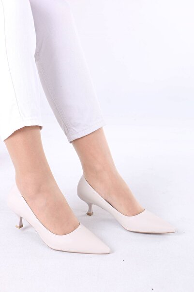 sefayol Mauger Beige Matte Leather Heeled Women's Shoes