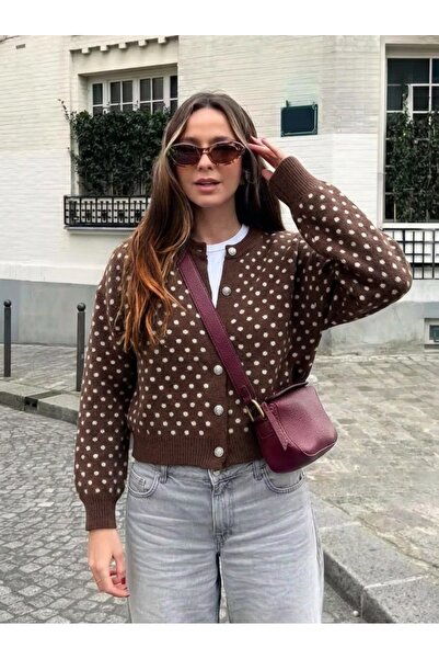 miratriko Women's Polka Dot Buttoned Knitwear Cardigan