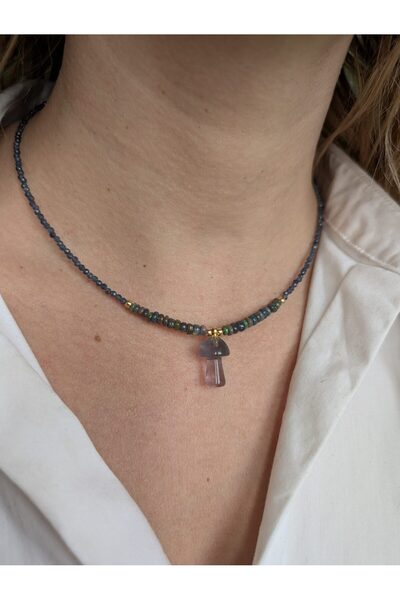 PIETRICELE Colier Opal Negru și Ciupercă