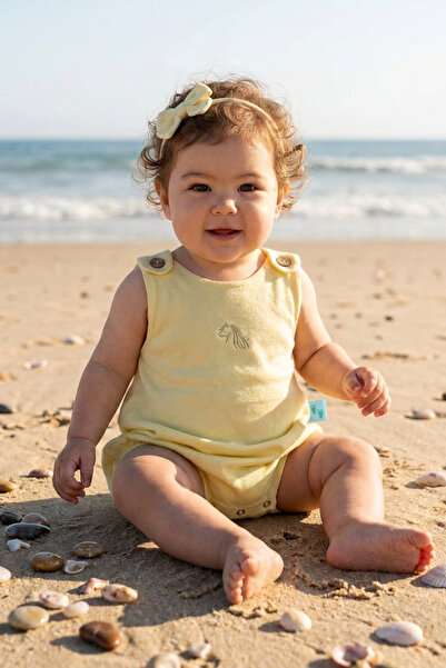 LITTLE'S WORLD Strappy Summer Baby Romper Light Yellow Spirit Horse Printed
