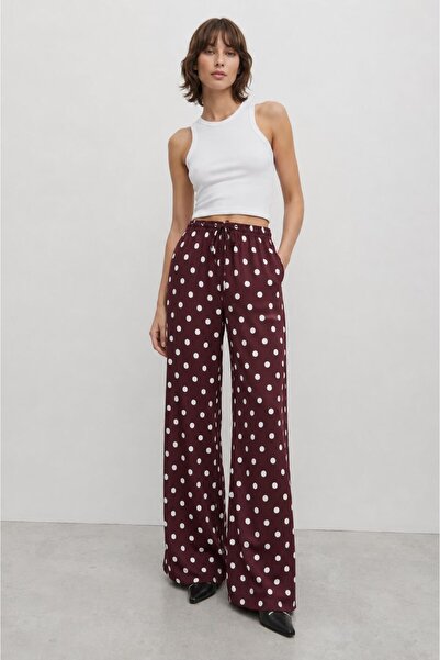 Green'DAL Women's Burgundy White Polka Dot Palazzo Trousers with Pockets, Ela...