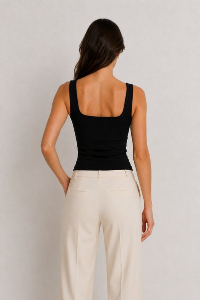 Bluemiss Black Ultra Premium Soft Square Neck Strap Bodysuit