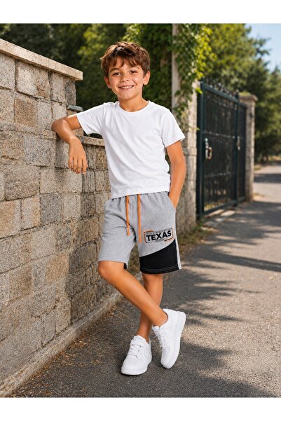 BY SOLANA KİDS By Solona 6606-26 Boys' Gray Printed Shorts with Pockets, Lace...