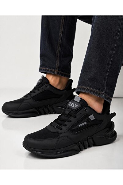 Wickers Men's Black Thick Sole Chunky Sneaker Daily Sports Shoes with Air Soles