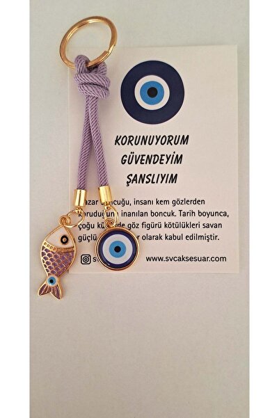 Svc Aksesuar Gift Marin Series Evil Eye Beaded String Keychain - Lilac