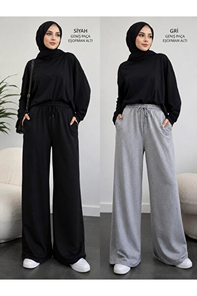 BERYY MODA Double Black and Gray Sweatpants - Wide Leg Design Suitable for Hi...