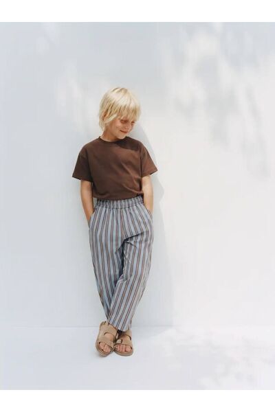 babymoon kids Elegance and Comfort Combined: Brown T-Shirt and Striped Pants ...