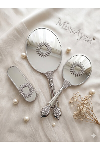 MİSS AYZA İÇTEN GELEN ŞIKLIK Silver Color Stone Luxury Mirrored Comb Set - 4 ...