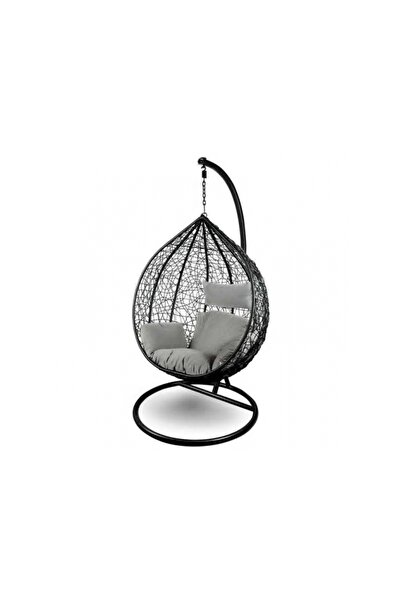DE HOME Leagan tip cuib DeHome L92 negru cu suport si perna gri incluse, greu...