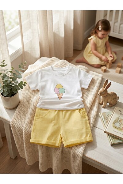 INFANT Λινό μπλουζάκι και σορτς σε χρώμα παγωτού, Σετ (μπλούζα και σορτς)