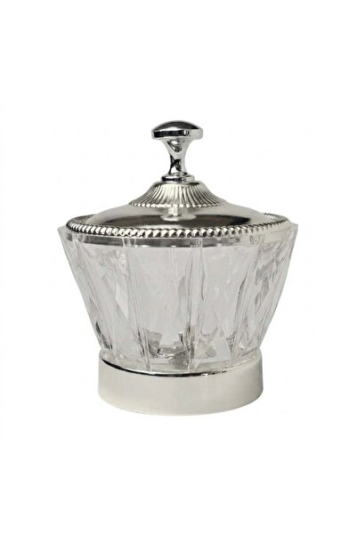 SOBHYS Luxury Crystal-Cut Acrylic Bowl – Silver-Tone Metal Lid & Base