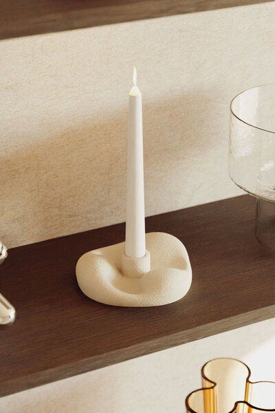 BEIGE Calm Dokulu Şamdan Mumluk