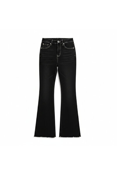 Generic Women's Black Contrast Stitch High-Waist Flared Jeans