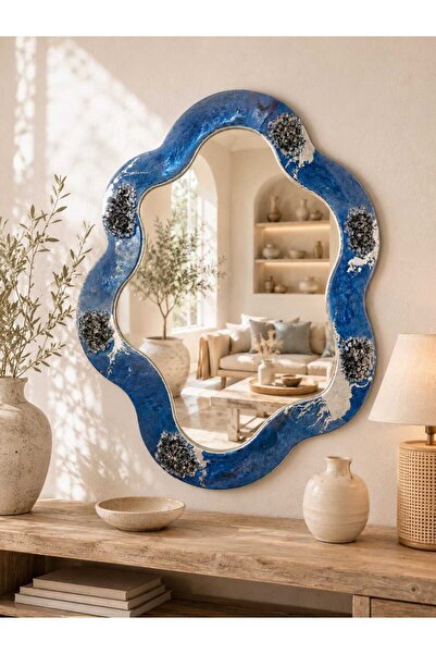 rustikhomedecor Rustik Home Dekor El Yapımı Mavi Epoksi Tasarım Duvar Aynası ...