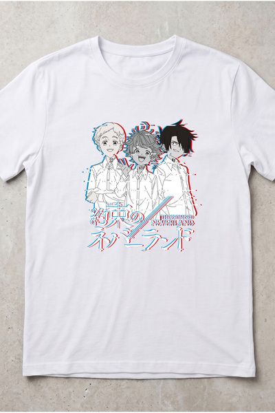 Silkensoul The Promised Neverland Glitch Effect Anime Printed Unisex White T-...