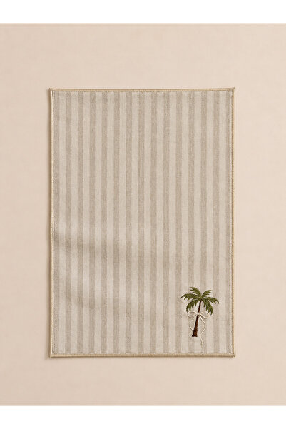 LİONYA DESİGN Palm Tree Embroidered Decorative Hand Towel – 100% Cotton, Stri...