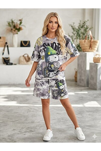 DENİKK Trend Digital Stone Print Embroidery Sequin Oversize Short Sleeve Spor...