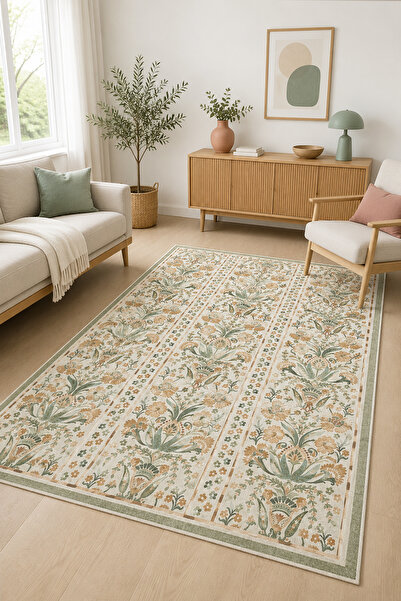 Toronto Home Dijital Kaymaz Yıkanabilir Renkli Çiçekli Salon Halısı Mutfak Ha...