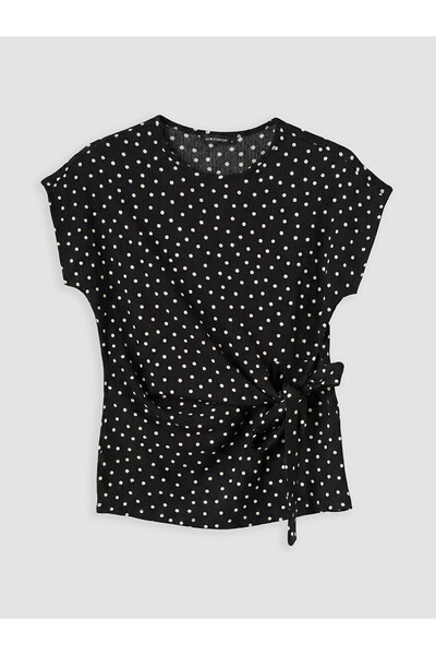 LC Waikiki Nevavm Oval Collar Polka Dot Tie-Back Blouse