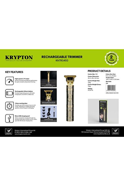 KRYPTON ماكينة تشذيب الشعر واللحية قابلة لإعادة الشحن - شفرات من الفولاذ المق...