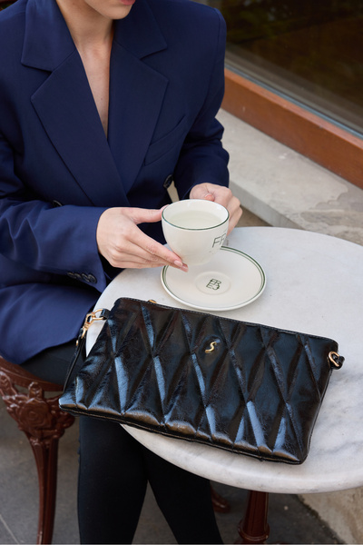 Santini Collection Women's Quilted Handbag Shoulder Bag and Crossbody Bag Clutch Bag with Chain Strap – Mila Clutch Quilted