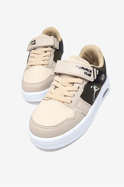 Tonny Black Çocuk Unisex Bej Haki Siyah Kauçuk Taban Cırtlı Işıklı Sneaker