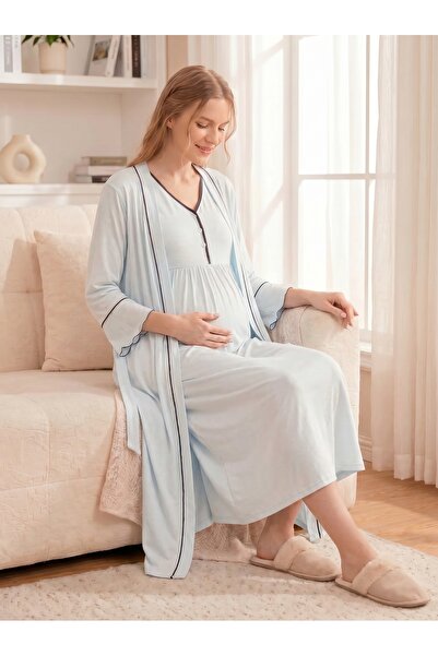 Lohussa New Season Blue 100% Cotton Buttoned Maternity and Postpartum Nursing...
