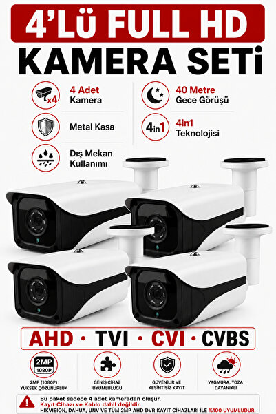 Naystek 4'lü Güvenlik Kamerası Seti Full HD 1080P - 40 Metre Gece Görüşlü - D...