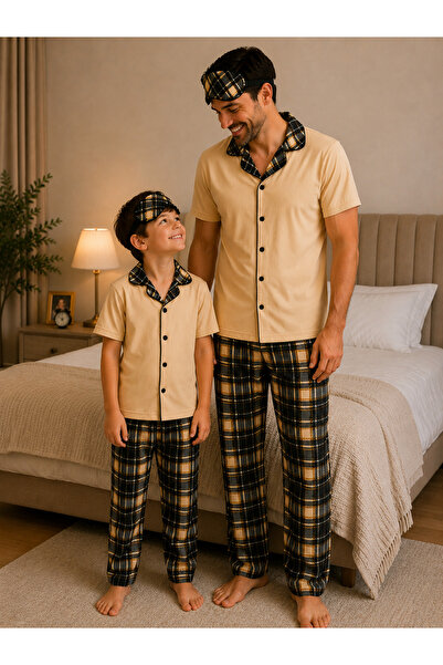 zahider Father-Son Cotton Buttoned Sleepband Summer Short-Sleeved Pajama Set ...