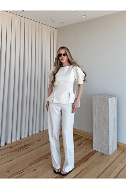 Laluvia Taş Mateo Balloon Sleeve Blouse Pants Set - 5125