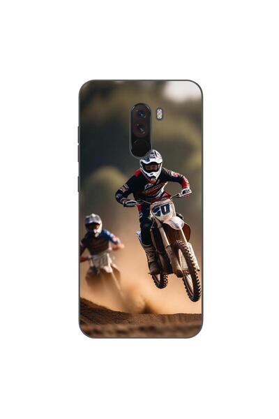 OEM Калъф, съвместим с Xiaomi Pocophone F1, силиконов гел TPU с мото крос десен