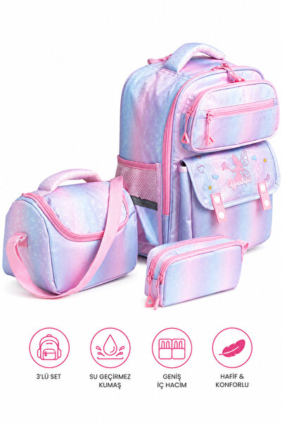 MİECZ BAGS Kore Tarzı Ergonomik Su Geçirmez Yansıma Desenli Çok Bölmeli Kız Ç...