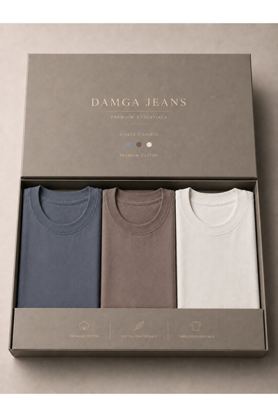 DAMGA JEANS 3 Men's 100% Cotton Trend Premium Basic T-Shirts
