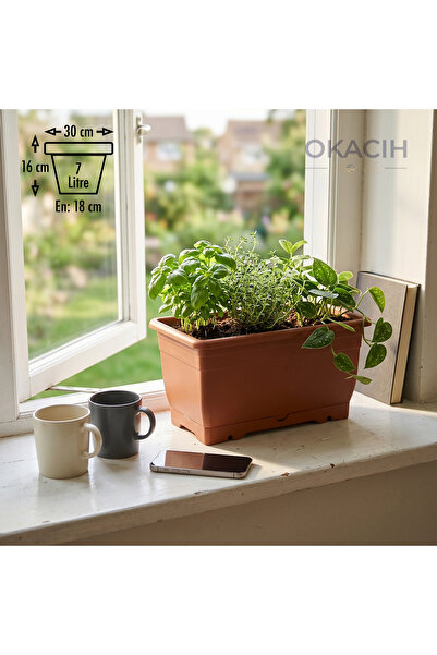 okacih Kiremit Rengi Saksı 7 Lt - Pencere Önü ve Balkon İçin Dekoratif Çiçeklik