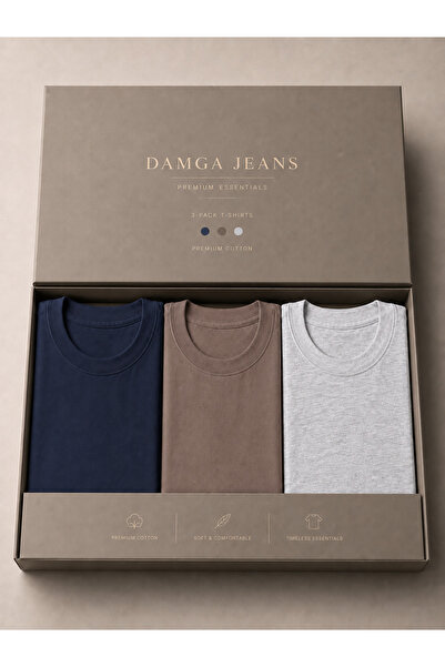 DAMGA JEANS 3 Men's 100% Cotton Trend Premium Basic T-Shirts