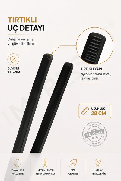Impress Hard Tip Heat Resistant Fireproof Non-Stick Silicone Tongs 28 Cm, Bpa-Free Black Kitchen Tongs