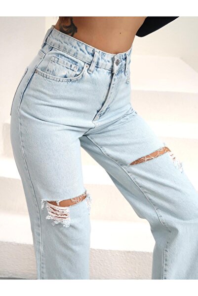 zeofficial Jeans Pants with Front Knee Laser Detail Wide-Leg Gray / Blue New ...