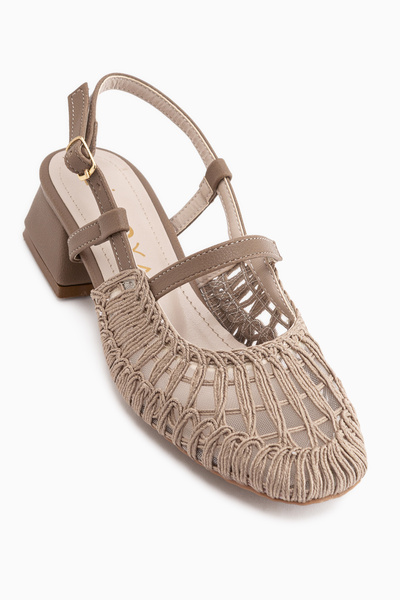 Limoya Rossi Mink Knitted Detailed Women's Heeled Sandals