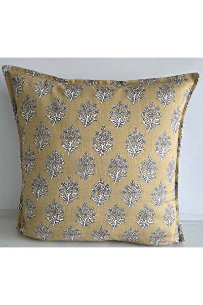 Fabric by Gülçin KETEN PAMUKLU KUMAŞ HARDAL-FÜME ÇİÇEK DESEN KIRLENT KILIFI