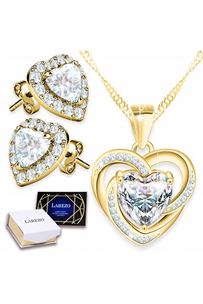 Larezo 14K Gold Plated Jewelry Top Bottom Set , Classic White Crystal Heart M...